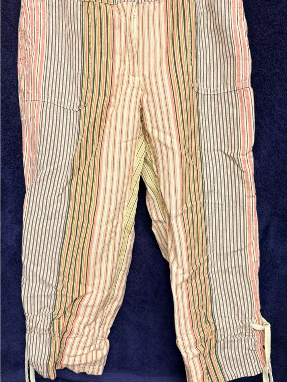 Chico's Striped Linen-Blend Pants in Peach, Lime & Navy Size 1